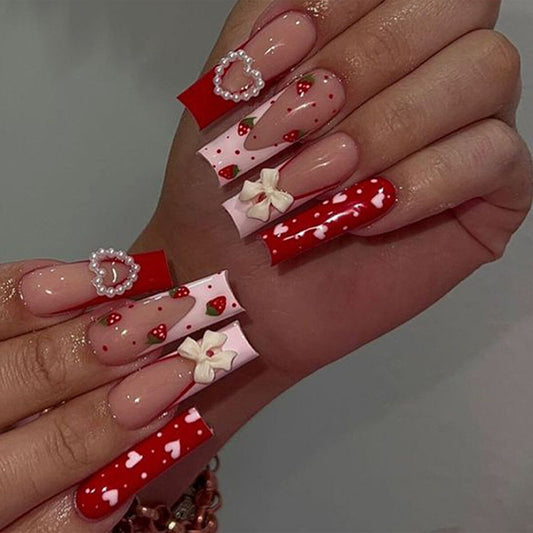 【A007】BKS2187 Strawberry Peach Heart Nail Patch [Jelly Gel